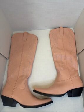 Women Western Cowboy Boots 8 Blush Pink Cozzy Girl Bernice Mid Block Heel Knee